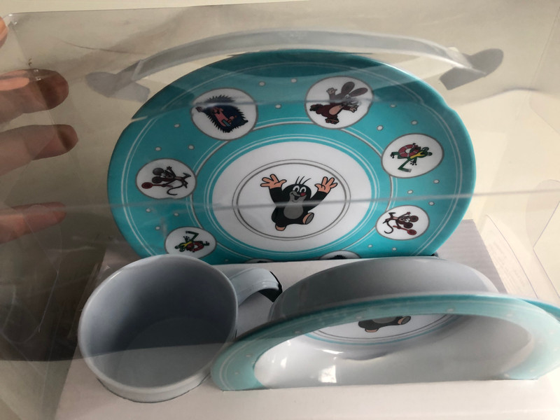 Krtek - Little Mole Kid's tableware 3 pcs, blue - Krteček Dětské nádobí - Der Kleine Maulwurf - Kindergeschirr / Kisvakond gyerek étkészlet / 68715A / Sada nádobi 3d. Krtek, modrá (8590121687157)