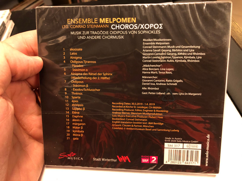 Ensemble Melpomen - Ltg. Conrad Stenimann - Choros / Musik Zur Tragodie Oidipous Von Sophokles Und Andere Chormusik / Solo Musica Audio CD 2020 / SM 317
