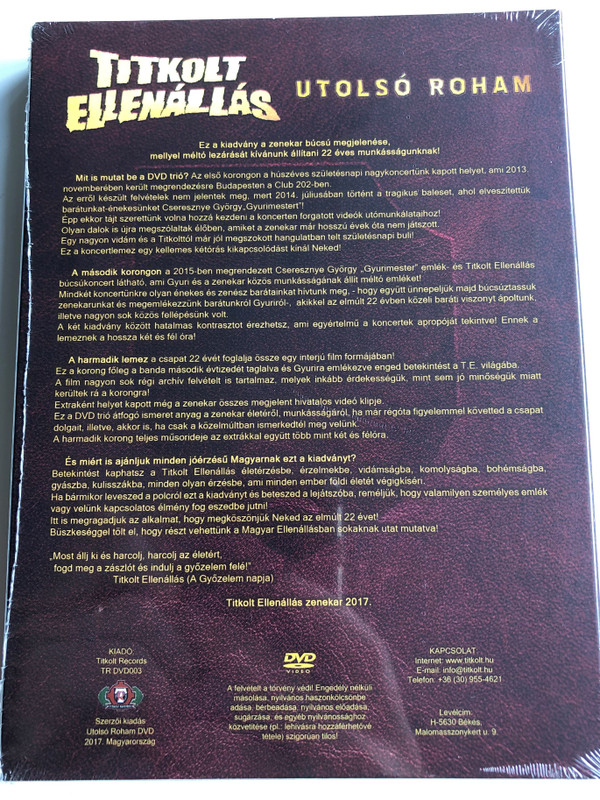 Titkolt Ellenállás Tripla DVD 1993-2015 Utolsó Roham / 3DVD / 20 éves jubileumi nagykoncert - Az utolsó szó jogán - interjúfilm - T.E. Búcsú - Gyurimester emlékkoncert / Titkolt Records TR DVD003 / 2017 (TRDVD003)