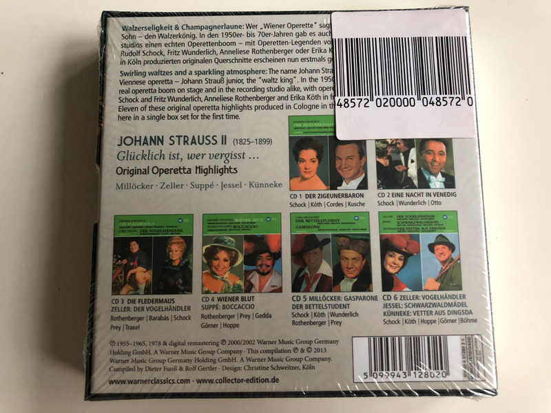 Johann Strauss II - Glucklich ist, wer vergisst ... / Original Operetta Highlights / Koth, Wunderlich, Rothenberger, Schock, Gedda, Barabas, Prey / Warner Classics 6x Audio CD 2013 / 5099943128020