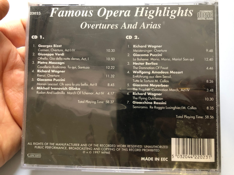 Famous Opera Highlights - Overtures And Arias / Maria Callas, Peter Dvorsky, Magdalena Blahusiakova, Peter Mikulas, Bystrik Rezucha / Concerto ‎2x Audio CD Set 1997 / 22023