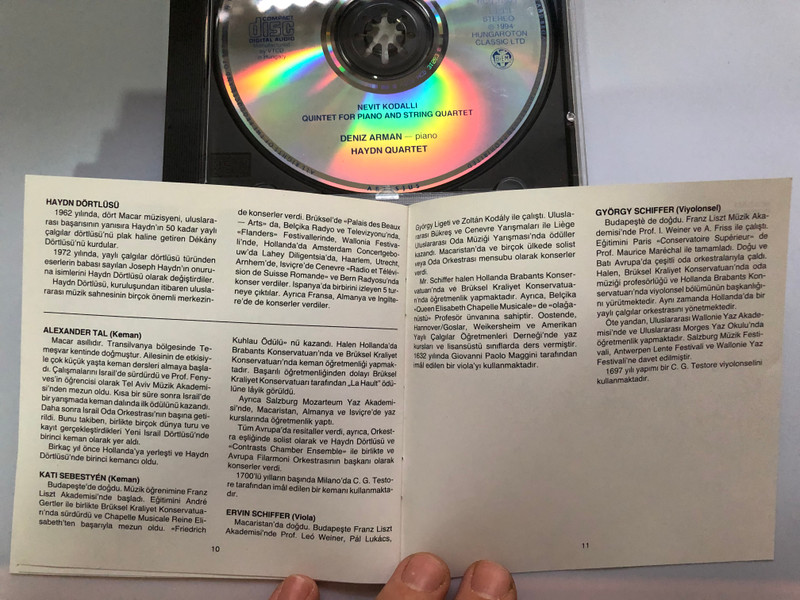 Ulvi Cemal Erkin: Quintet for Piano and String Quartet, 11 Piano Pieces / Nevit Kodalli: Quintet for Piano and String Quartet / Deniz Arman Gelenbe, Haydn Quartet / Hungaroton Classic Audio CD 1994 Stereo / HCD 31563