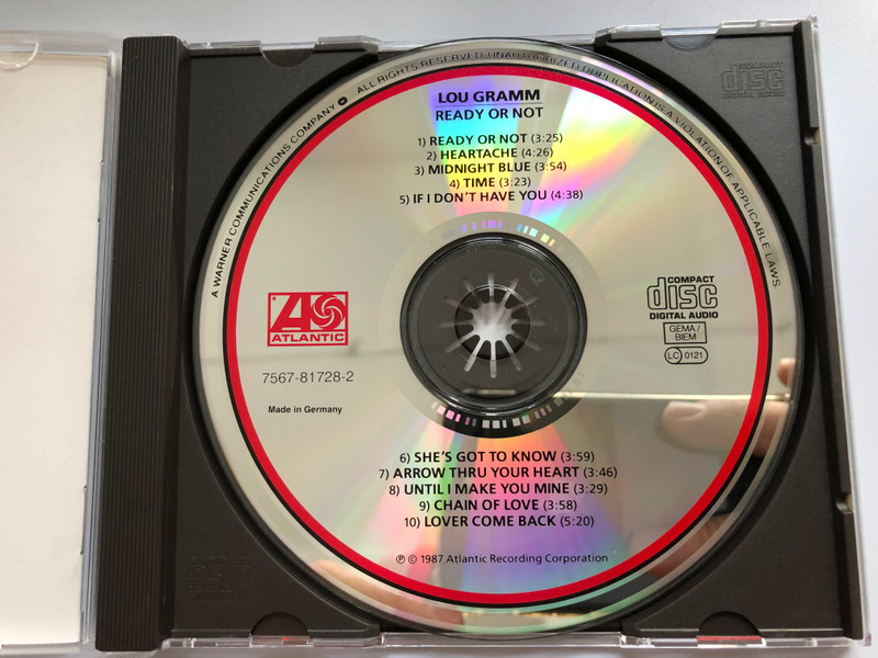 Lou Gramm ‎– Ready Or Not / Atlantic ‎Audio CD 1987 / 7567-81728-2