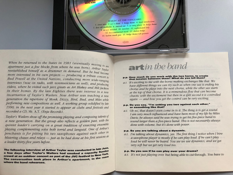 Arthur Taylor's Wailers ‎– Wailin' At The Vanguard / Verve Records ‎Audio CD 1993 / 519 677-2