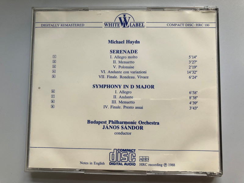 Michael Haydn - Serenade, Symphony in D Major / Budapest Philharmonic Orchestra, Janos Sandor / Hungaroton Audio CD 1988 Stereo / HRC 100