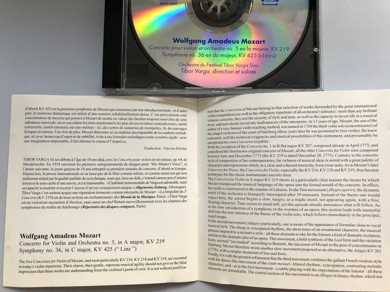 Tibor Varga - Collection 3 / Tibor Varga violon et direction / Mozart - Concerto pour violon KV 219, Symphonie KV 425 (Linz) / Audio CD