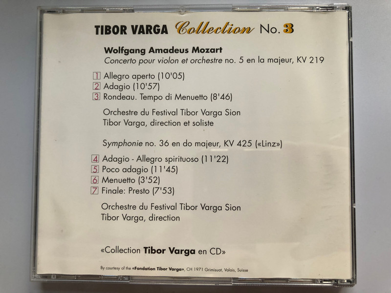 Tibor Varga - Collection 3 / Tibor Varga violon et direction / Mozart - Concerto pour violon KV 219, Symphonie KV 425 (Linz) / Audio CD