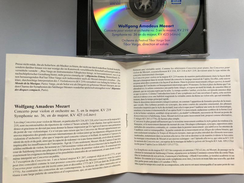 Tibor Varga - Collection 3 / Tibor Varga violon et direction / Mozart - Concerto pour violon KV 219, Symphonie KV 425 (Linz) / Audio CD