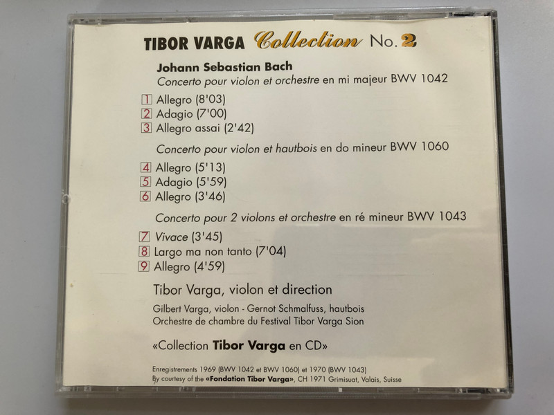 Tibor Varga - Collection 2 / BACH - Concerto pour violon en mi maj. BWV 1042, Concerto pour violon et hautbois BWV 1060, Concerto pour deux violons BWV 1043 / Tibor Varga - violon et direction, Gilbert Varga - violon, Gernot Schmalfuss / Audio CD