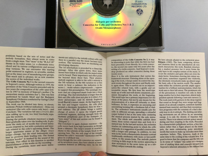 József Soproni - – Eklypsis Per Orchestra; Concertos For Cello And Orchestra Nos 1 & 2; Ovidii Metamorphoses / Hungaroton Classic ‎Audio CD 2001 Stereo / HCD 32024