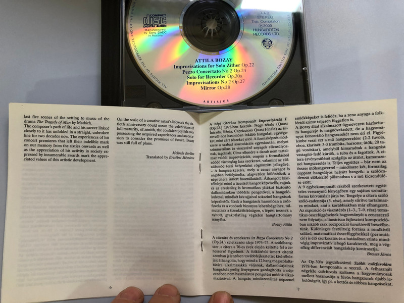Bozay Plays Bozay - Improvisations for Solo Zihter Op. 22, Pezzo concertato No 2 Op. 24, Solo for Recorder Op-30a, Improvisations No 2 Op. 27, Mirror Op. 28 / Hungaroton Classic Audio CD 2000 Stereo / HCD 31936