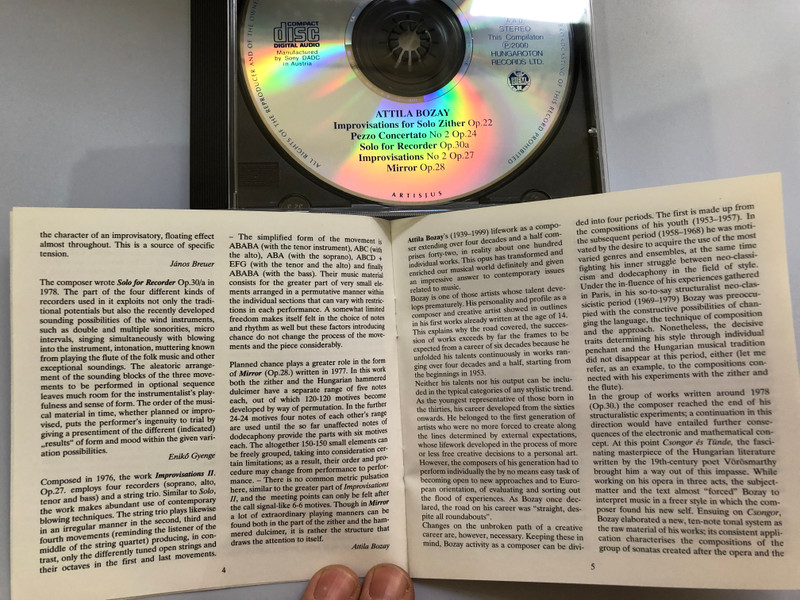 Bozay Plays Bozay - Improvisations for Solo Zihter Op. 22, Pezzo concertato No 2 Op. 24, Solo for Recorder Op-30a, Improvisations No 2 Op. 27, Mirror Op. 28 / Hungaroton Classic Audio CD 2000 Stereo / HCD 31936
