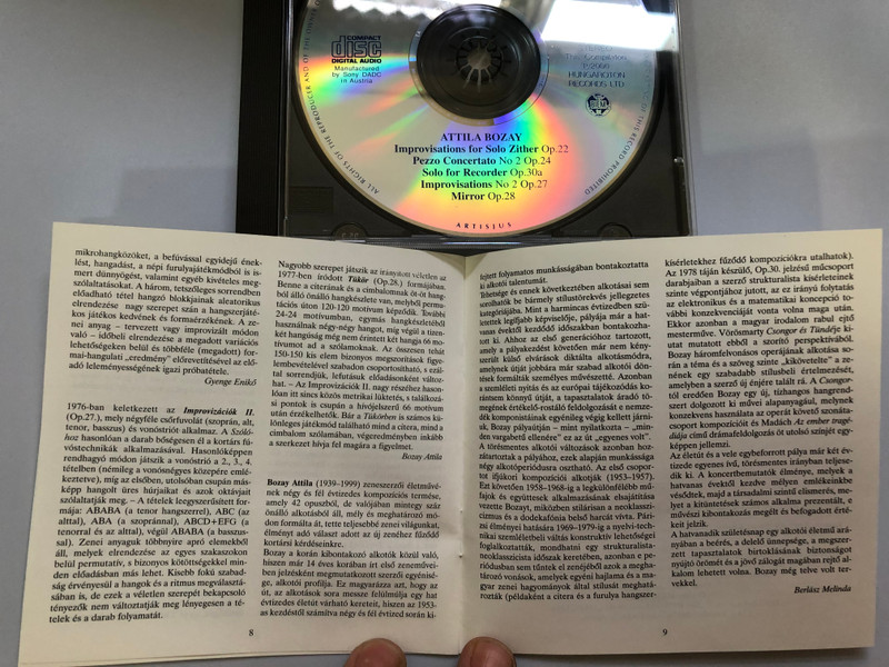 Bozay Plays Bozay - Improvisations for Solo Zihter Op. 22, Pezzo concertato No 2 Op. 24, Solo for Recorder Op-30a, Improvisations No 2 Op. 27, Mirror Op. 28 / Hungaroton Classic Audio CD 2000 Stereo / HCD 31936