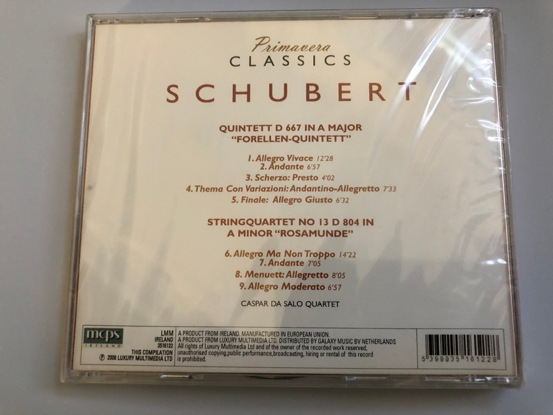 Primavera Classics / Schubert - Trout Quartet, Stringquartet No. 13 Rosamunde / Caspar Da Salo Quartet / Luxury Multimedia Audio CD 2006 / 3516122