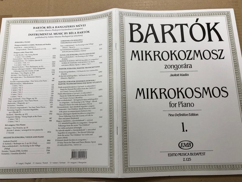 Bartók - Mikrokozmosz zongorára 1 - Mikrokosmos for Piano 1 - New Definitive Edition / Edited by Bartók Péter / Editio Musica Budapest / 36 progressive piano pieces (9790080001257)