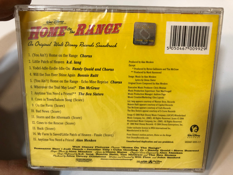 Walt Disney Presents - Home On The Range / Music by Alan Menken, Lyrics by Glenn Slater, Original Score by Alan Menken / Walt Disney Records ‎Audio CD 2004 / 5050467-0099-2-9 