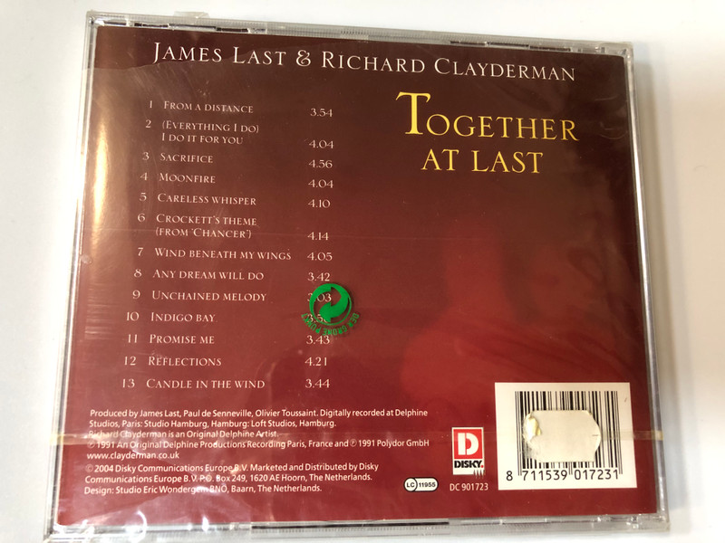James Last & Richard Clayderman ‎– Together At Last / From A Distance, Careless Whisper, Unchained Melody, Candle In The Wind, (Everything I Do) I Do It For You / Disky ‎Audio CD 2004 / DC 901723