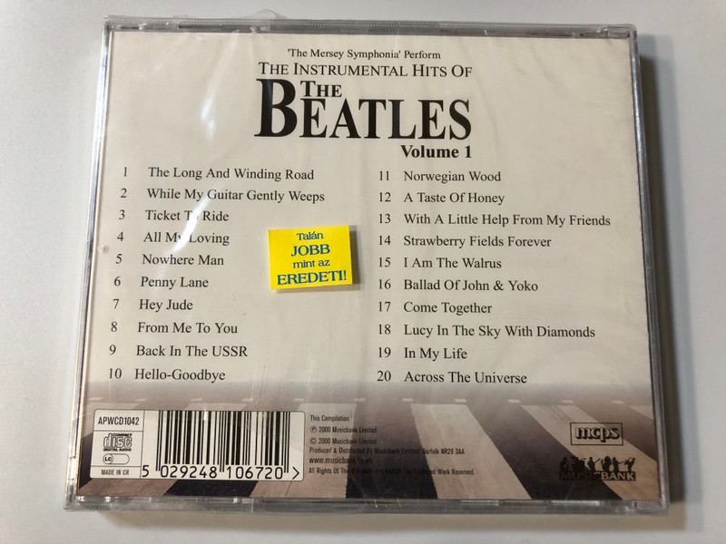 The Mersey Symphonia ‎Perform – The Instrumental Hits Of The Beatles, Volume 1/ 20 Beautifully Arranged Instrumentals: Penny Lane, Hey Jude, Hello Goodbye, Lucy In The Sky With Diamonds / Musicbank Audio CD 2000 / APWCD1042