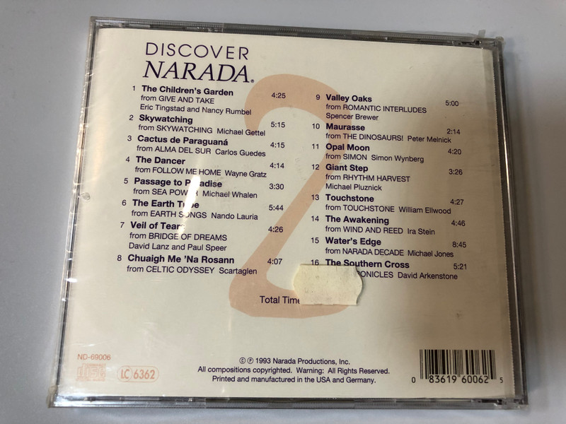 Discover Narada / 74 Minutes Of Music, 16 Tracks From 16 Albums / Narada ‎Audio CD 1993 / ND-69006