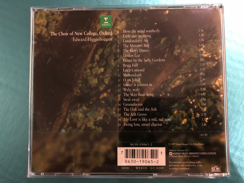 Early One Morning - Music from past times, for our time / The Choir Of New College, Oxford, Edward Higginbottom / Erato Audio CD 1997 / 0630-19065-2