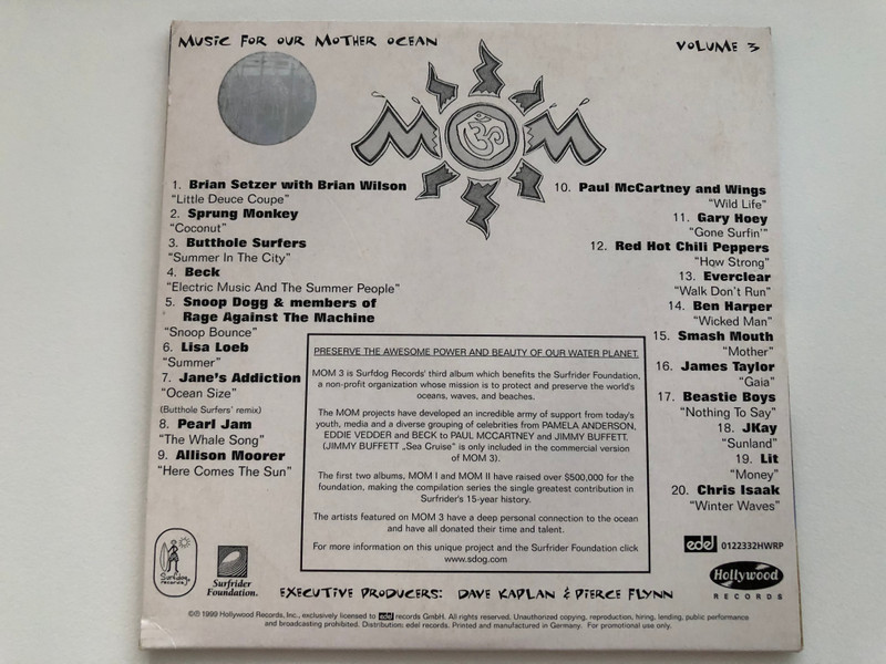 Music For Our Mother Ocean - MOM 3 / Beastie Boys, Beck, Brian Setzer With Brian Wilson, Paul McCartney And Wings, Allison Moorer, Pearl Jam, Red Hot Chili Peppers / Hollywood Records Audio CD 1999 / 0122332HWRP