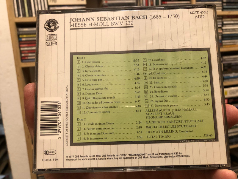 Bach - Messe h-moll, BWV 232 / Mass In B-Minor, Messe En Si Mineur / Bach-Collegium Stuttgart, Gachinger Kantorei Stuttgart / Helmuth Rilling / CBS Masterworks 2x Audio CD 1989 / M2YK 45615