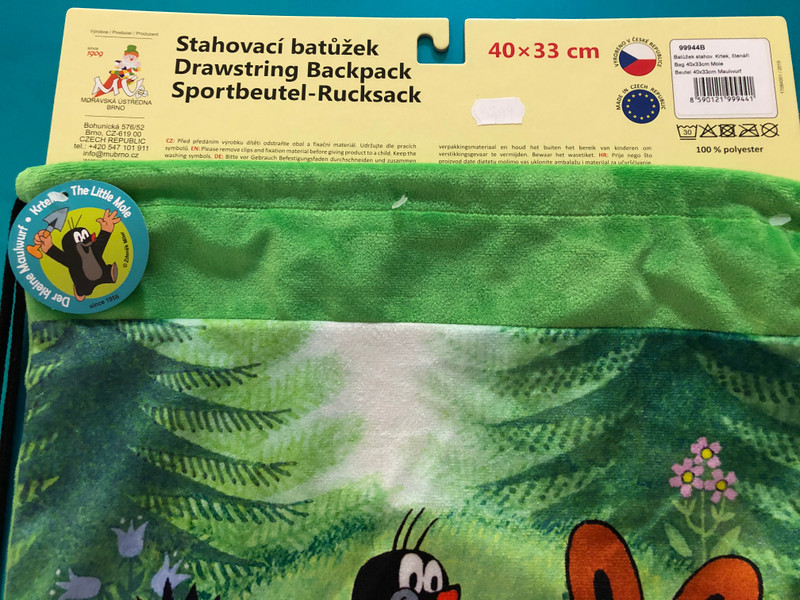 Bag 40x33cm Little Mole / Batúžek stahovací Krtek, členáři / Beutel 40x33cm Maulwurf / Kisvakond vászontáska / 99944B (8590121999441)