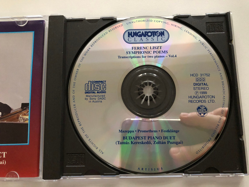 Ferenc Liszt - Symphonic Poems, Transcriptions for two pianos - Vol. 4 / Mazeppa, Prometheus, Festklange / Budapest Piano Duet (Tamás Kereskedő, Zoltán Pozsgai) / Hungaroton Classic Audio CD 1999 Stereo / HCD 31752