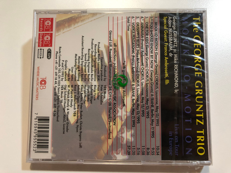 The George Gruntz Trio , Special Guest: Franco Ambrosetti – Mock-Lo-Motion / Live On Tour in Europe / TCB Records Audio CD 1995 / TCB 95552
