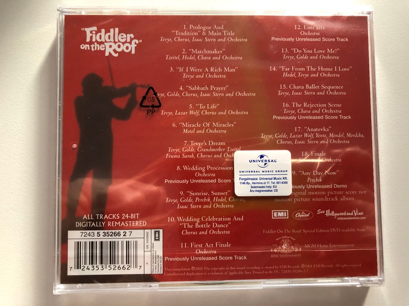 30th Anniversary Edition - ''Fiddler On The Roof'' (Original Motion Picture Soundtrack Recording) / Soloists. Isaac Stern, Music Adapted And Conducted By John Williams / EMI Audio CD 2001 / 72435-35266-2-7