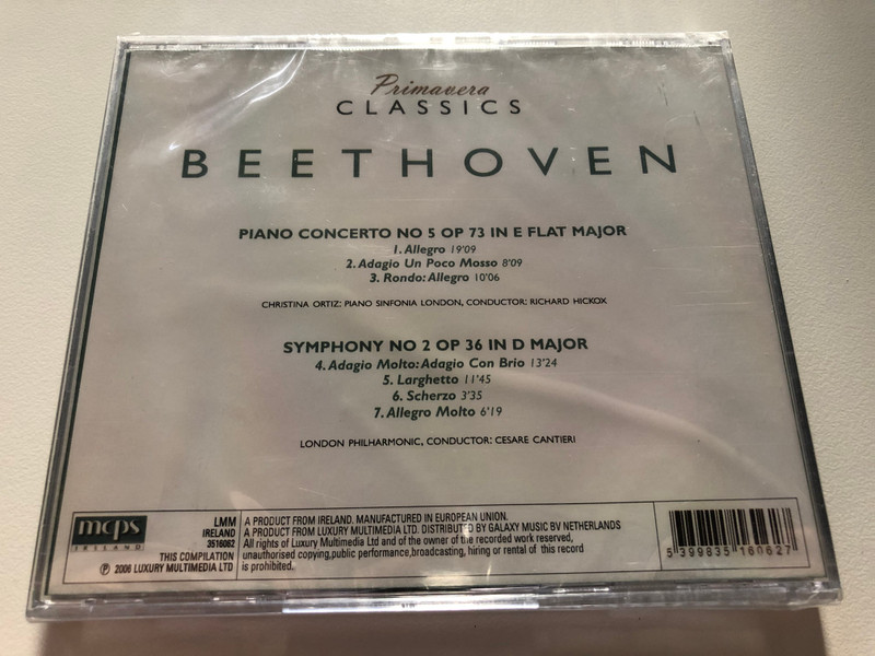 Primavera Classics / Beethoven - Symphony No 2, Pianoconcerto No 5 / Elisabeth Ganter, Alexander Pervomaisky, London Philharmonic, Alberto Lizzio / LMM Audio CD 2006 / 3516062