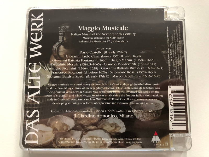 Viaggio Musicale - Il Giardino Armonico / Italian Music of the Seventeenth Century / Castello, Cima, Monteverdi, Rossi, Spadi / Das Alte Werk / Teldec Audio CD 2013 - Warner Music (825646421985)