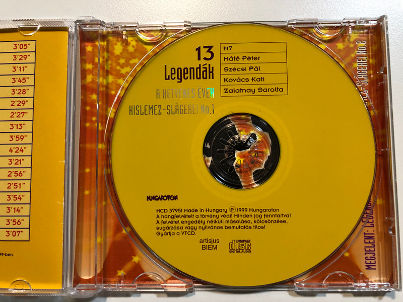 Legendák 13 - A 70-es Évek Kislemez Slágerei Nº1. / M7. Mate Peter, Szecsi Pal, Kovacs Kati, Zalatnay Sarolta, Tancolj meg, Jokedvu nap, Savanyu a csokolade, A harmonikas, Add mar, Uram, az esot / Hungaroton Audio CD 1999 / HCD 37951