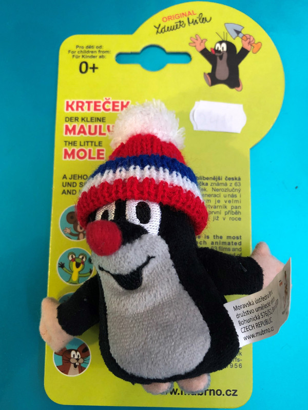 The Little mole - Finger puppet 10cm tricolor cap / Krteček prstový maňásek kulich červená trikolóra / Maulwurf - Fingerpuppe 10cm Mütze rot-trikolore / Kisvakond ujj báb piros téli sapka / 29906J / Ages 0+ (8590121503686)