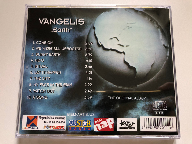 Vangelis – ''Earth'' / Pop Classic / Euroton Audio CD / 5998490701116
