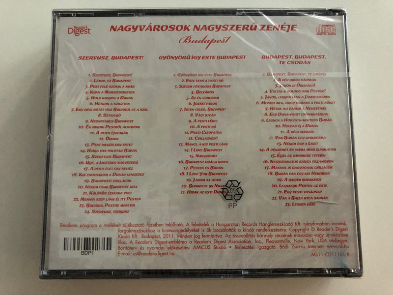 Budapest - Nagyvárosok Nagyszerű Zenéje / Reader's Digest 3x Audio CD 2011 / MS11-CD11101-B