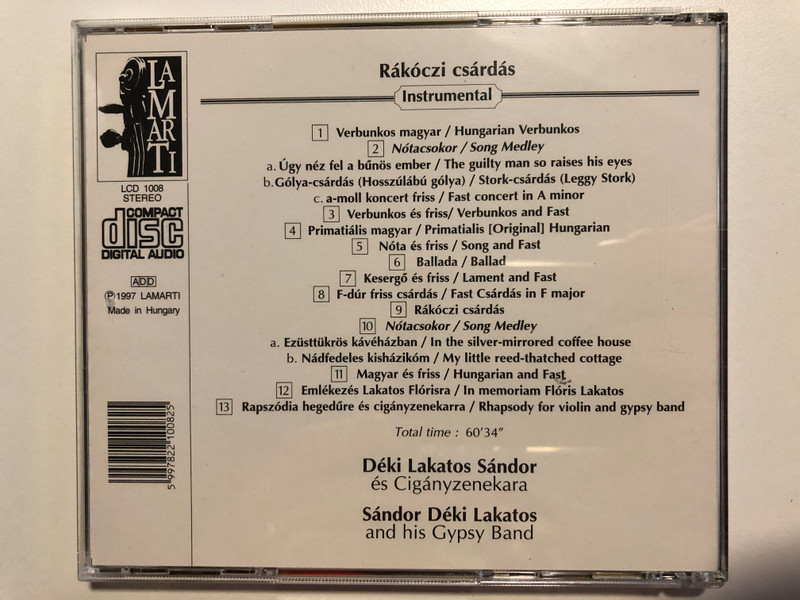 Rakoczi Csardas / Sandor Deki Lakatos and his Gypsy Band / LaMarTi Audio CD 1997 Stereo / LCD 1008Rakoczi Csardas / Sandor Deki Lakatos and his Gypsy Band / LaMarTi Audio CD 1997 Stereo / LCD 1008