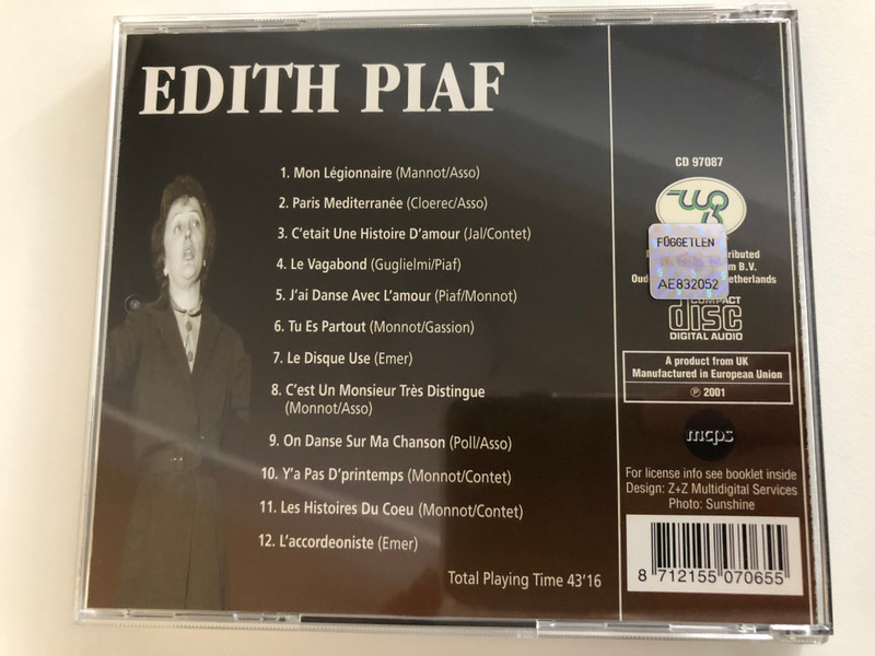 Edith Piaf - Mon Legionaire, Paris Mediterranee, Le Vagabond, L'Accordeoniste / Audio CD 2001 / CD 97087