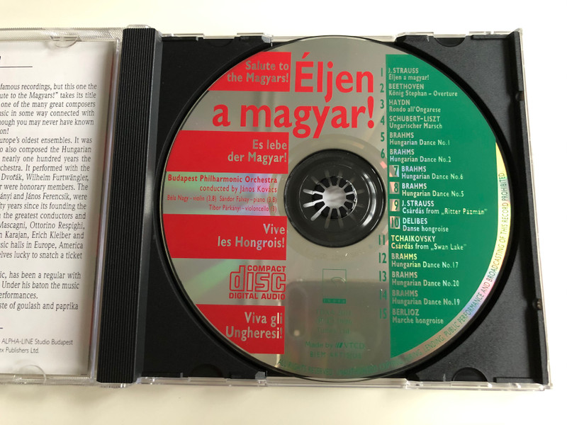 Eljen a magyar! - Johann Strauss, Ludwig Van Beethoven, Joseph Haydn, Franz Schubert, Johannes Brahms, Leo Delibes, Pyotr Tchaikovsky, Hector Berlioz / Budapest Philharmonic Orchestra / Tudex Publishers Ltd. Audio CD 1996 / TDX 2011