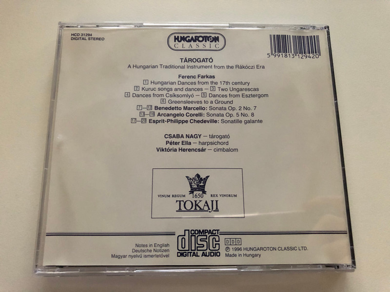 Tárogató - A Hungarian Traditional Instrument From The Rákóczi Era / Works by Ferenc Farkas, Benedetto Marcello, Arcangelo Corelli, Esprit Philippe Chedeville / Csaba Nagy - tarogato / Hungaroton Audio CD 1995 Stereo / HCD 31294