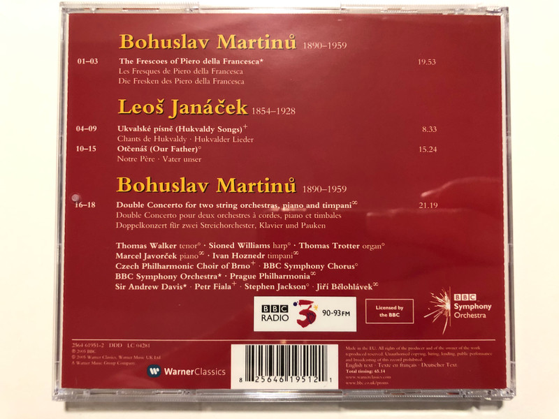 Martinů - Frescoes · Double Concerto / Janáček: Our Father · Hukvaldy Songs / BBC Symphony Orchestra, Sir Andrew Davis, Prague Philharmonia, Jiří Bělohlávek / BBC Symphony Chorus / Warner Classics Audio CD 2005 / 2564 61951-2
