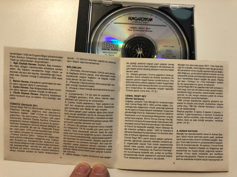 Cemal Resit Rey / Turk Sahneleri, Scenes From Turkey, Turkiye (Turk Rapsodisi), Turkey (Turkish Rhapsody) / A. Adnan Saygun / Orkestra ve Mezzo-Soprano Icin 5 Lied / Hungaroton Audio CD 1988 Stereo / HCD 31483
