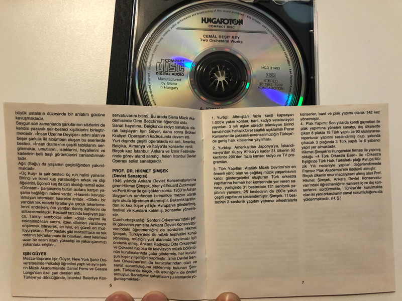 Cemal Resit Rey / Turk Sahneleri, Scenes From Turkey, Turkiye (Turk Rapsodisi), Turkey (Turkish Rhapsody) / A. Adnan Saygun / Orkestra ve Mezzo-Soprano Icin 5 Lied / Hungaroton Audio CD 1988 Stereo / HCD 31483
