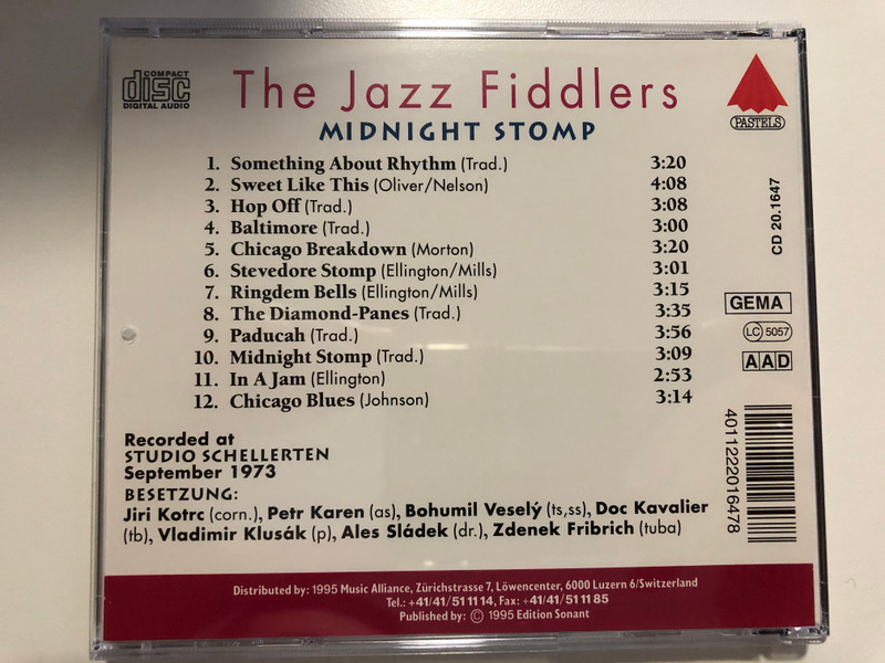 The Jazz Fiddlers – Midnight Stomp / Baltimore, Sweet Like This, Stevedore Stomp, In A Jam, u.a. / Digital Remastered Jazz Edition / Pastels Audio CD 1995 / CD 20.1647
