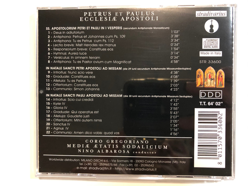 Petrus Et Paulus - Ecclesiae Apostoli / Coro Gregoriano, Mediae Aetatis Sodalicium, Nino Albarosa / Stradivarius Audio CD 2003 / STR 33600