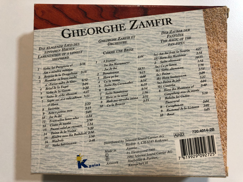 Gheorghe Zamfir – Der Zauber Der Panflöte = The Magic Of The Pan-Pipes, Gheorghe Zamfir Et Orchestra, Comme Une Brise, Das Klagende Lied Des Einsamen Hirten = Lamentation Of A Lonely Shepherd / K Point 3x Audio CD 1993 / 720.4014-2B