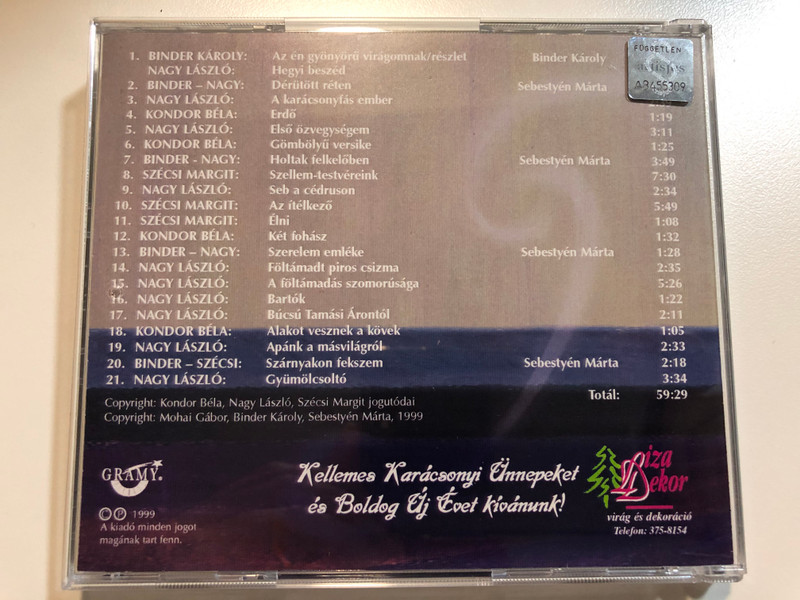 Szárnyakon Fekszem - Mohai Gábor, Sebestyén Márta, Binder Károly, Nagy Laszlo, Szecsi Margit, Kondor Bela / Gramy Records Audio CD 1999 / GR-019