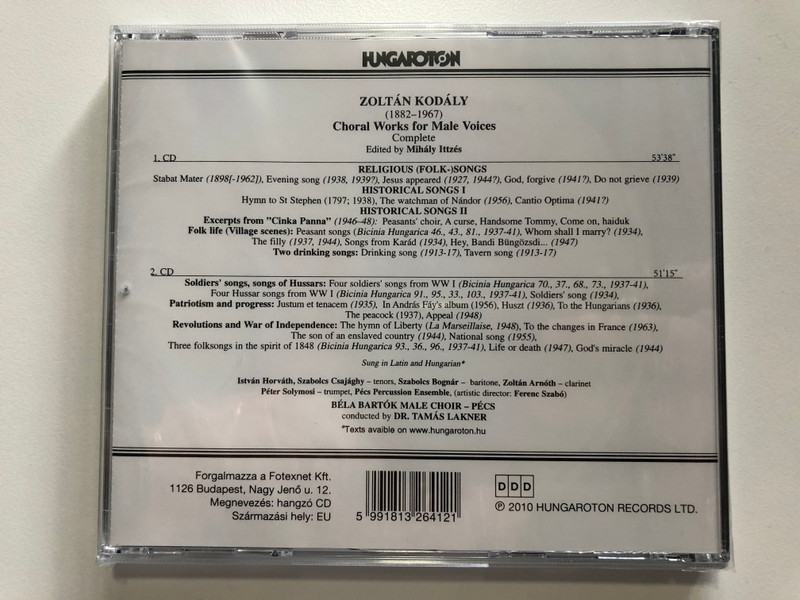 Choral Works For Male Voices - Kodaly Complete Edition / Bela Bartok Male Choir-Pecs, Tamas Lakner / Hungaroton Classic 2x Audio CD 2010 Stereo / HCD 32641-42
