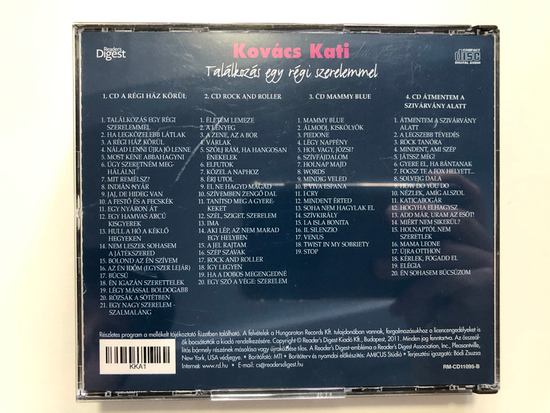 Kovács Kati – Találkozás Egy Régi Szerelemmel / Reader's Digest 4x Audio CD 2011 / RM-CD11095-1-4