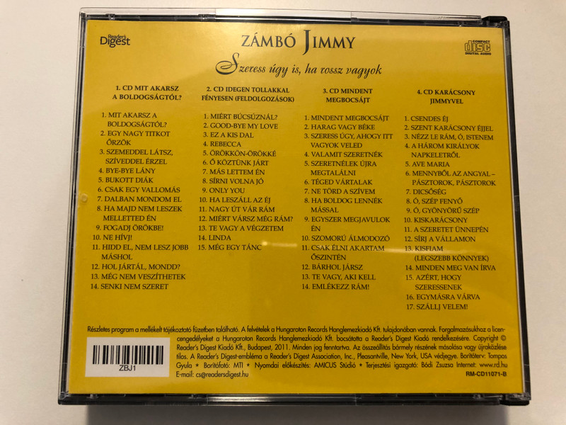 Zámbó Jimmy – Szeress Úgy Is, Ha Rossz Vagyok / Reader's Digest Hungary 4x Audio CD 2011 / RM-CD11071-1-4